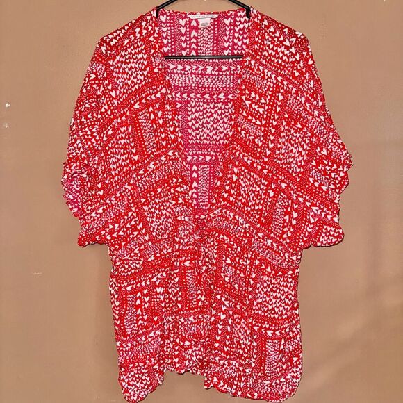 Victoria Secret Women's Front Tie Red Floral Short Sleeve Blouse Top Size Small - Picture 1 of 11